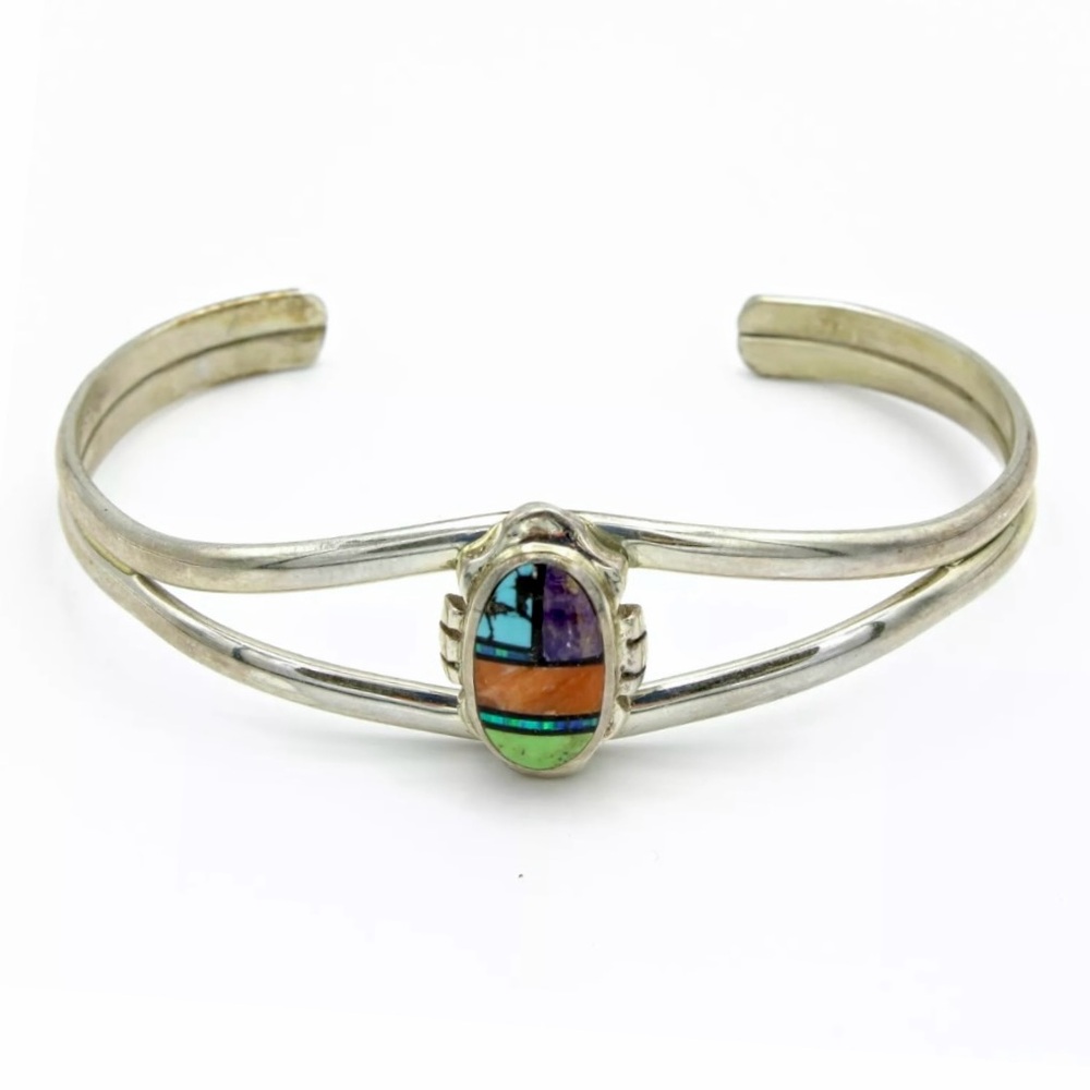 Signed - Ervin Hoskie, Navajo. Vintage Multistone Inlay Cuff